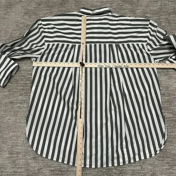 Banana Republic Shirt Womens XXL Gray White Striped Oversized Long Sleeve - Picture 11 of 13